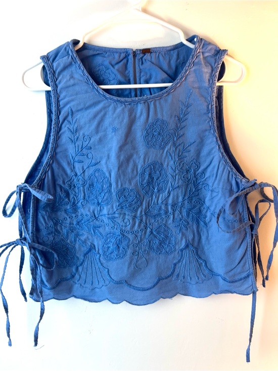 Free People Tops - Free People Blue Embroidered Tie-Side Camisole